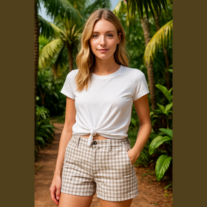 𝅺LEE comfort Stretch waistband checkered shorts tan check 20W
